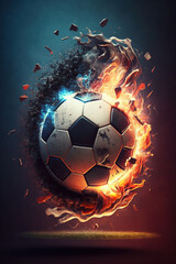 Fototapeta premium Generative AI. Soccer ball. Soccer background with fire sparks in action