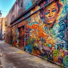 Obraz premium colorful urban street with street art and graffiti draw on the walls ai, ai generative, illustration