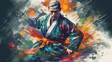 Fototapeta premium Elegant and Fierce Jiu Jitsu Fighter in Dynamic Motion