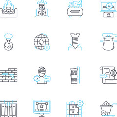 Chemical engineering linear icons set. Reactor, Catalyst, Polymer, Distillation, Synthesis, ion, Crystallization line vector and concept signs. Kinetics,Thermodynamics,Rheology outline illustrations