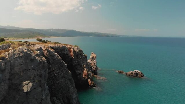 Evia Greece coastline and cliffs aerial drone shot