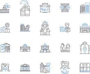 Home accommodations line icons collection. Cozy, Spacious, Modern, Chic, Stylish, Private, Comfortable vector and linear illustration. Convenient,Luxurious,Rustic outline signs set