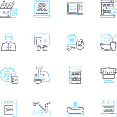 Boarding industry linear icons set. Lodging, Vacation, Travel, Room, Stay, Hospitality, Accommodation line vector and concept signs. Guesthouse,Retreat,Hostel outline illustrations