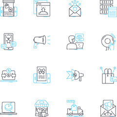 Digital engine linear icons set. Efficiency, Innovation, Automation, Intelligence, Optimization, Interoperability, Integration line vector and concept signs. Transformation,Power,Agility outline