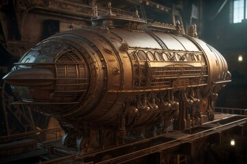 Fototapeta na wymiar Detailed Steampunk Airship Powered by Steam and Metalwork Generative AI