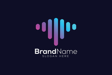Gradient letter T sound waves logo design template