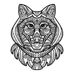 Syberian husky dog head coloring book page