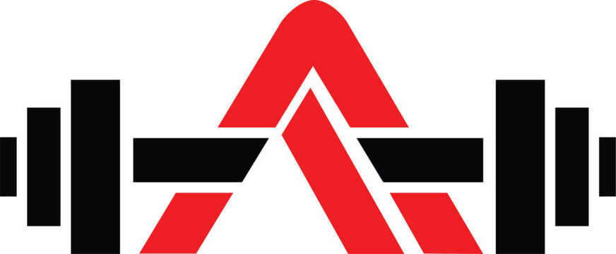 Letter A Logo With Barbell,  Fitness Gym logo.