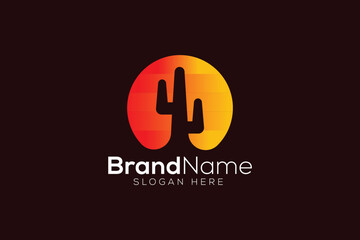 Sun light cactus logo design template