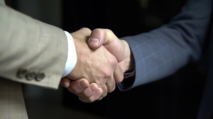 Close up shot of handshake deal between two businessman. Generative AI