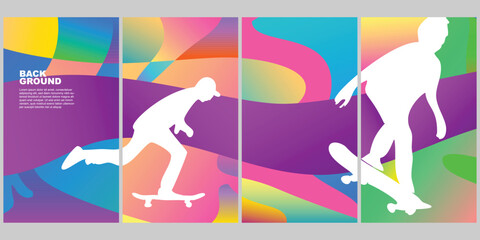 Obraz na płótnie Canvas Background Set Skateboard Summer Color Pop Vertical Gradient