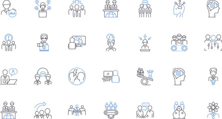 Facilitator line icons collection. Guide, Coach, Leader, Organizer, Moderator, Mentor, Coordinator vector and linear illustration. Navigator,Conductor,Convener outline signs set