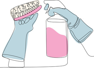 Home cleaning service landing page design concept, illustration of janitors with cleaning tools. Vector illustration