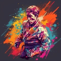 Jiu Jitsu fighter in a vibrant graffiti art style
