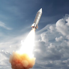 Obraz na płótnie Canvas rocket taking off representing sales success. Vector flying Space Rocket