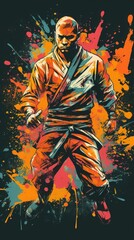 Fototapeta na wymiar Jiu Jitsu fighter in a vibrant graffiti art style