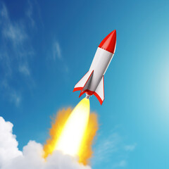 Naklejka na ściany i meble rocket taking off representing sales success. Vector flying Space Rocket