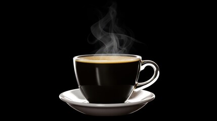 A cup of coffee containing steamy steam on a black background. Generative AI.