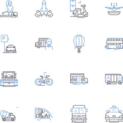 Sojourn line icons collection. Wanderlust , Odyssey , Journey , Excursion , Expedition , Pilgrimage, Voyage vector and linear illustration. Odyssey ,Immersion ,Venturing outline signs set