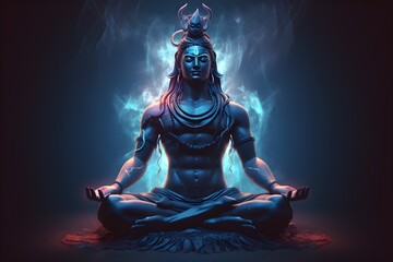 AI illustration of spiritual awakening enlightenment meditation of shiva, 8k high-resolution, Generative AI Image