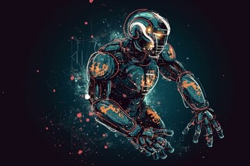 Obraz na płótnie Canvas robot cyborg playing american football illustration generative ai