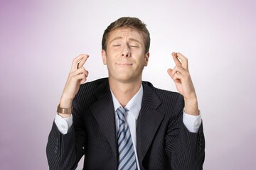 Happy young business man having relaxation and meditating