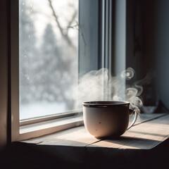 Aromatic Morning Elixir: Steaming Coffee Bliss Ai