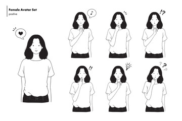 ポジティブな表情の女性アバターアイコンセット