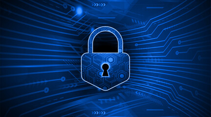 Closed Padlock on digital background, cyber security
