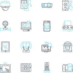 Smart devices linear icons set. Innovation, Connectivity, Efficiency, Automation, Convenience, Intelligence, Sustainability line vector and concept signs. Integration,Accessibility,Mobility outline