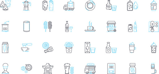 Grub linear icons set. Food, Nutrition, Meal, Edible, Cuisine, Eat, Breakfast line vector and concept signs. Brunch,Snack,Lunch outline illustrations