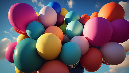 Fototapeta na wymiar Colorful balloons on blue background, lots of colorful balloons in the sky, Generative AI