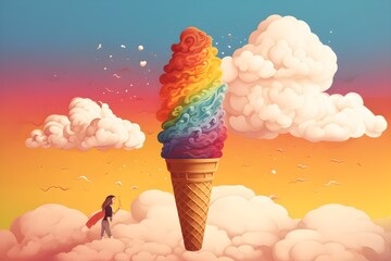 Colourful Ice cream in the clouds, high resolution, Generative AI Image