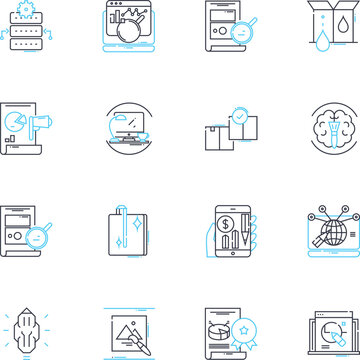 Data organization linear icons set. Categorization, Sorting, Arrangement, Classification, Organization, Indexing, Management line vector and concept signs. Systematization,Compilation,Cataloging