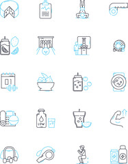 Holistic health linear icons set. Wellness, Harmony, Balance, Energy, Mindfulness, Healing, Nutrition line vector and concept signs. Fitness,Meditation,Self-care outline illustrations