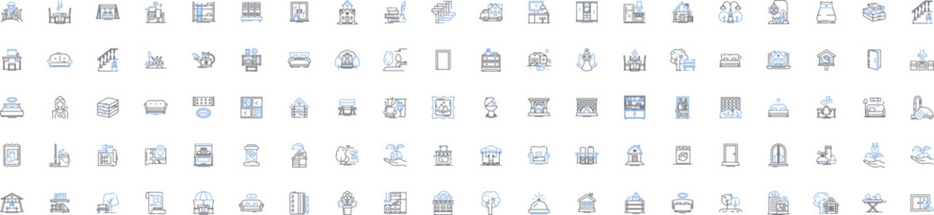 Staying put line icons collection. Settle, Stay, Remain, Reside, Persevere, Persist, Endure vector and linear illustration. Bear,Stick,Hold outline signs set