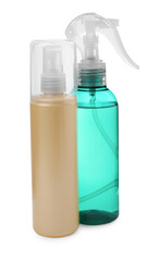 Spray bottles with hair thermal protection isolated on white