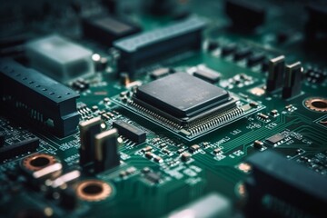 Fototapeta na wymiar closeup of electronic circuit board with processor. Generative AI