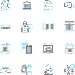 Secure a car linear icons set. Lock, Alarm, GPS, Key, Park, Safe, Track line vector and concept signs. Garage,Immobilizer,Surveillance outline illustrations