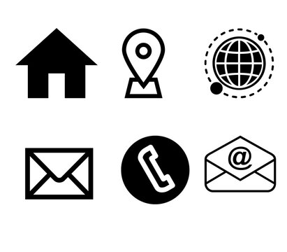 e mail icon set Web icon set. Website set icon vector. for computer and mobile | social media icon | house icon , @ icon , contect icon, global icon, phone icon, map icon set | All black icon set