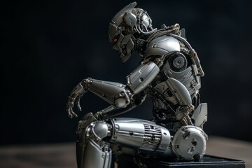 Metal ai robot think or calculate. AI generated, human enhanced