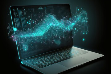 Laptop with analytical data visualization. AI generated, human enhanced