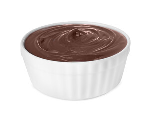 Bowl of delicious chocolate paste isolated on white