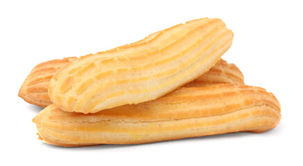 Three fresh delicious eclairs isolated on white