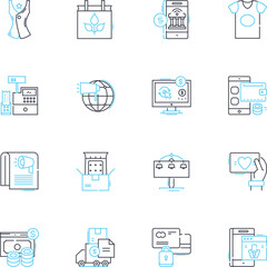 Credit card linear icons set. Limit, Interest, Balance, Fees, Rewards, Debt, Savings line vector and concept signs. Security,APR,Cashback outline illustrations