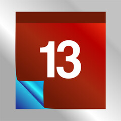 Fototapeta premium Calendar Day 13 icon with blue gradient foil effect. Modern design, red gradient. Folded calendar sheet. vector illustration