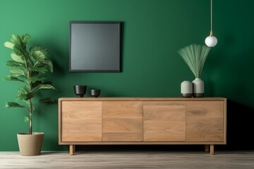 Mockup modern minimalist interior. Green tones. AI generated, human enhanced