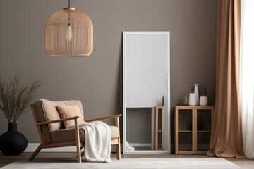 Mockup modern minimalist interior. Dark tones. AI generated, human enhanced