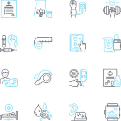 Care delivery linear icons set. Patient-centered, Compassionate, Timely, Effective, Accessible, Collaborative, Customized line vector and concept signs. Efficient,Safe,Comprehensive outline