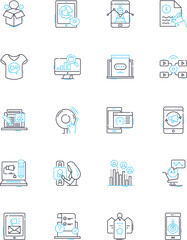 Fototapeta premium Market policy linear icons set. Regulation, Intervention, Incentives, Deregulation, Liberalization, Competition, Tariffs line vector and concept signs. Subsidies,Import,Export outline illustrations